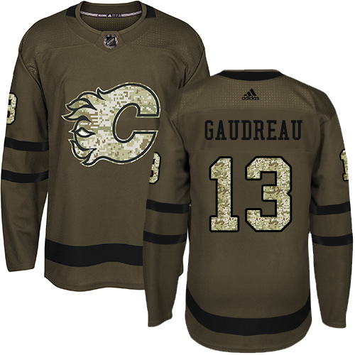 Herren Calgary Flames Eishockey Trikot Johnny Gaudreau #13 Authentic Grün Salute to Service